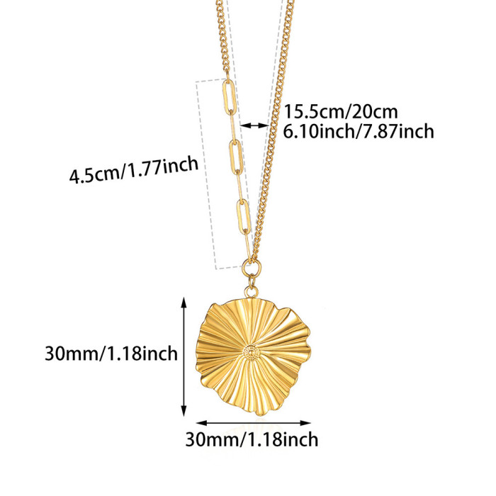 European and American New Style Women's Sunflower Pendant Necklace Imitation Pearl Shell Long Chain Gold Stainless Steel Collarbone Chain