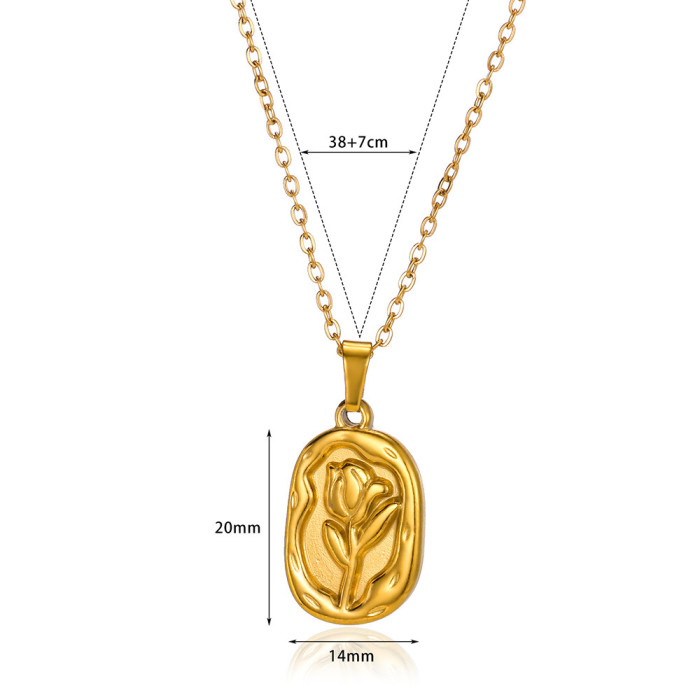 New Stainless Steel Pendant Necklace for Women Heart-Shaped Rose Pendant Clavicle Chain 18K Plated Versatile Necklace