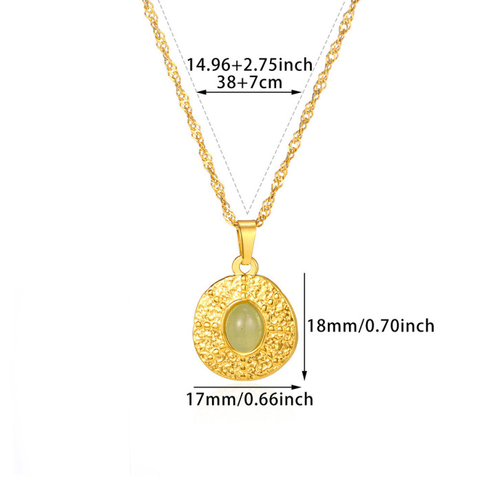 Hot Sale Simple High-End Stainless Steel 18K Gold Plated Imitation Jade Necklace for Women Wholesale