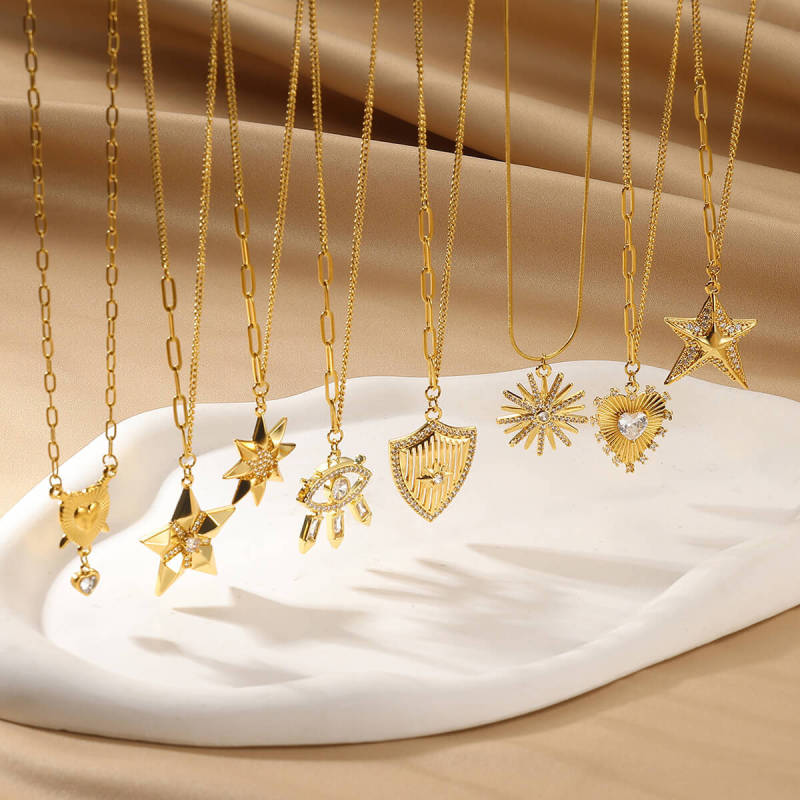 Cross-Style Titanium Steel Necklace for Women Heart Pendant Light Luxury Hexagram Niche Geometric Jewelry Clavicle Chain One-Piece Dropshipping