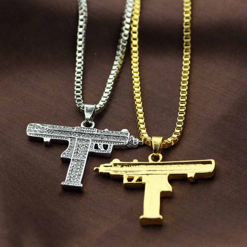 Hip Hop Pendant Zircon Necklace Jewelry Cross-Border Personality Submachine Gun Pendant Unisex Versatile Jewelry