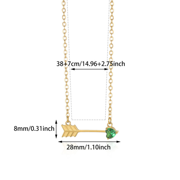 New Stainless Steel Twelve Birthstone Necklace Ins12 Birthstone One Arrow Through Heart Pendant Necklace 18K Gold