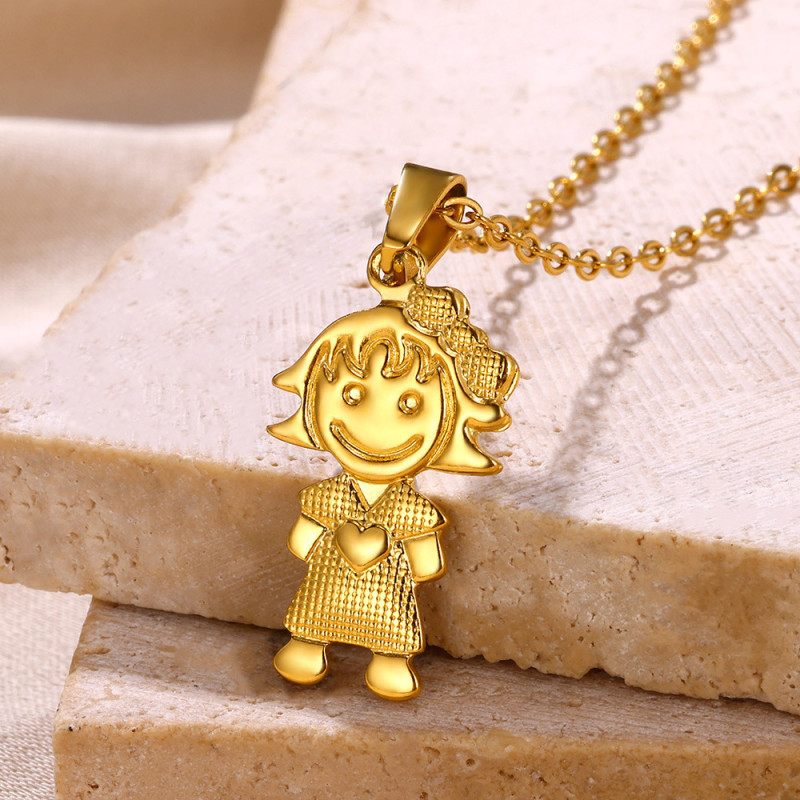 European and American Style Simple 3D Mom and Son Family Necklace Cartoon Stainless Steel Pendant Wholesale