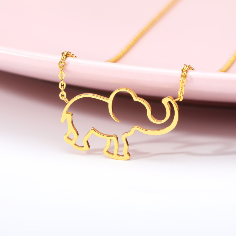 European and American Style Stainless Steel Pendant Necklace Lucky Hollow Elephant Collarbone Chain AliExpress Hot-Selling Elephant Jewelry