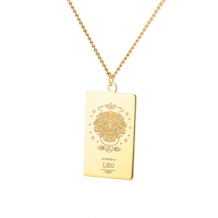 New Style Stainless Steel 12 Zodiac Necklace 18K Square Twelve Zodiac Tarot Card Totem Pendant Collarbone Chain