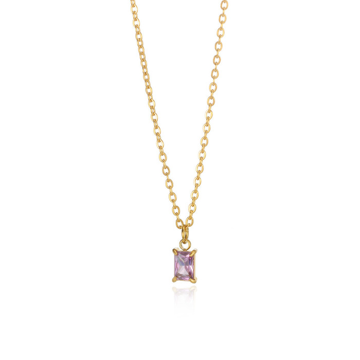 INS New December Birthstone Pendant Clavicle Chain for Women Stainless Steel Simple Fashion Square Pendant Necklace