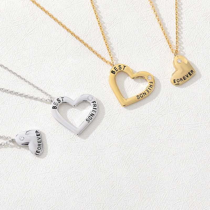 European and American New Heart-shaped Couple Necklace Stainless Steel Necklace Unisex Love Pendant Necklace Cross-border Jewelry