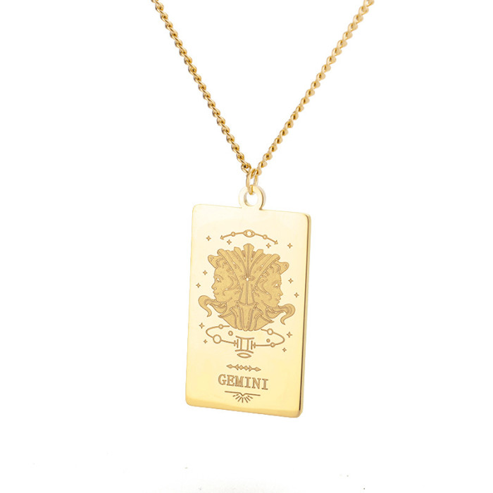 New Style Stainless Steel 12 Zodiac Necklace 18K Square Twelve Zodiac Tarot Card Totem Pendant Collarbone Chain