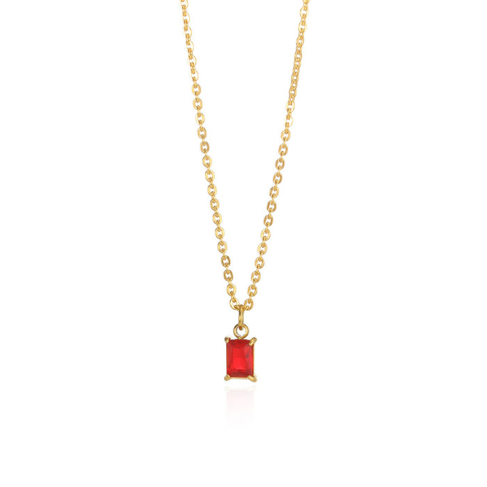 INS New December Birthstone Pendant Clavicle Chain for Women Stainless Steel Simple Fashion Square Pendant Necklace
