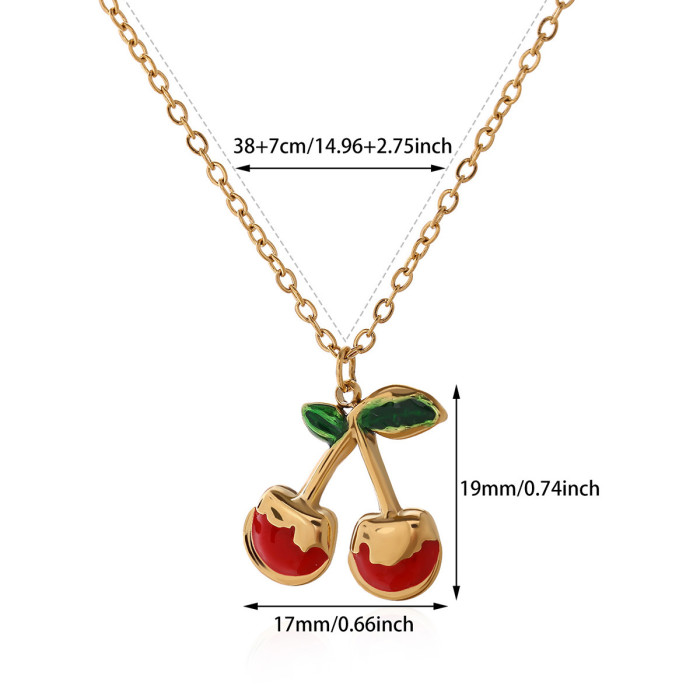 Cross-Border High-End Sweet Girl Student Cute Gift Cherry Fruit Pendant Necklace Collarbone Chain Stainless Steel Women