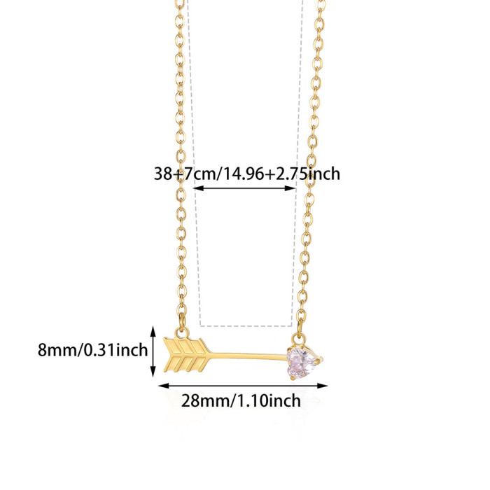New Stainless Steel Twelve Birthstone Necklace Ins12 Birthstone One Arrow Through Heart Pendant Necklace 18K Gold
