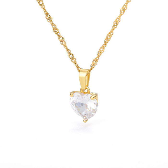 Korean Style Heart-Shaped Zircon Pendant Simple Necklace Stainless Steel Chain Large Zircon Pendant Hot Sale