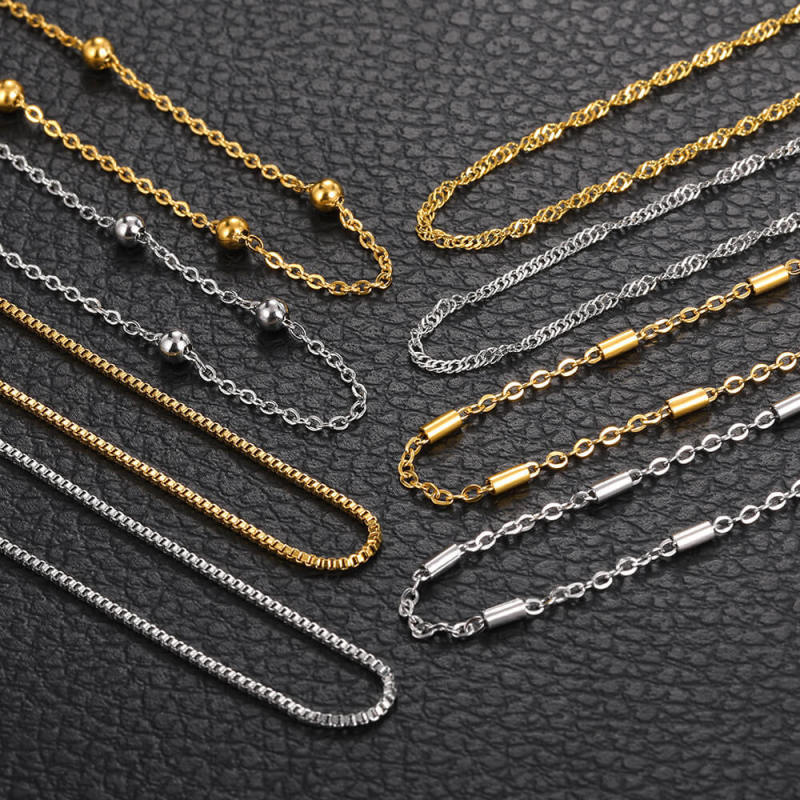 Manufacturer Wholesale 304 Stainless Steel Cross Chain DIY Chain Wholesale Furnace Electroplated 18k Real Gold Bead Chain Necklace