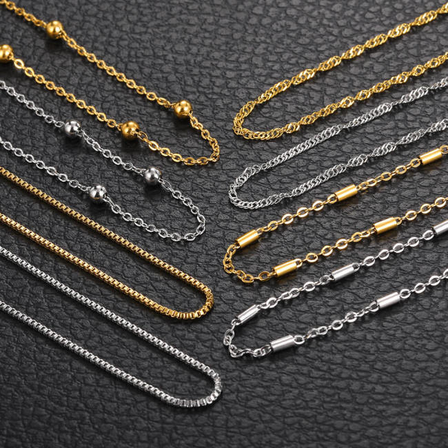 Manufacturer Wholesale 304 Stainless Steel Cross Chain DIY Chain Wholesale Furnace Electroplated 18k Real Gold Bead Chain Necklace