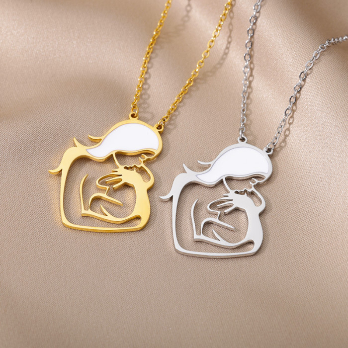 Amazon New Stainless Steel Necklace Mother's Day Series Pendant Mother Holding Children Necklace Mother's Day Gift
