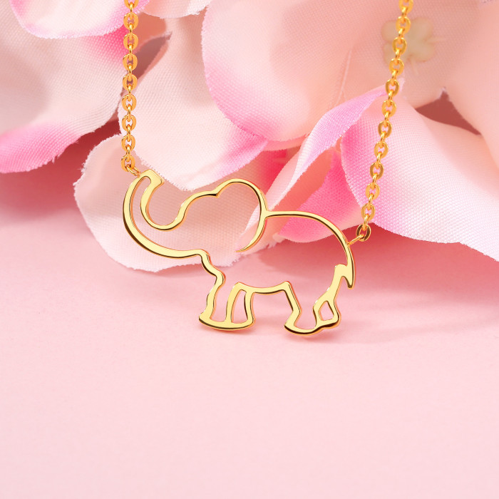 Style Stainless Steel Pendant Necklace Lucky Hollow Elephant Collarbone Chain AliExpress Hot-Selling Elephant Jewelry