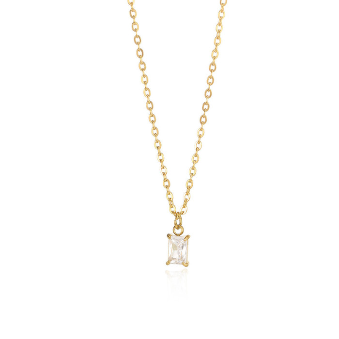 INS New December Birthstone Pendant Clavicle Chain for Women Stainless Steel Simple Fashion Square Pendant Necklace