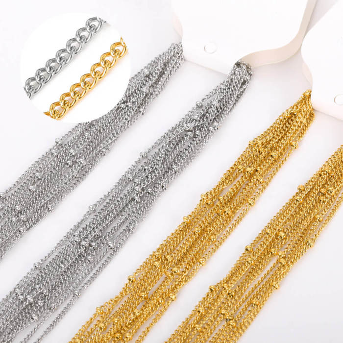 Manufacturer Wholesale 304 Stainless Steel Cross Chain DIY Chain Wholesale Furnace Electroplated 18k Real Gold Bead Chain Necklace