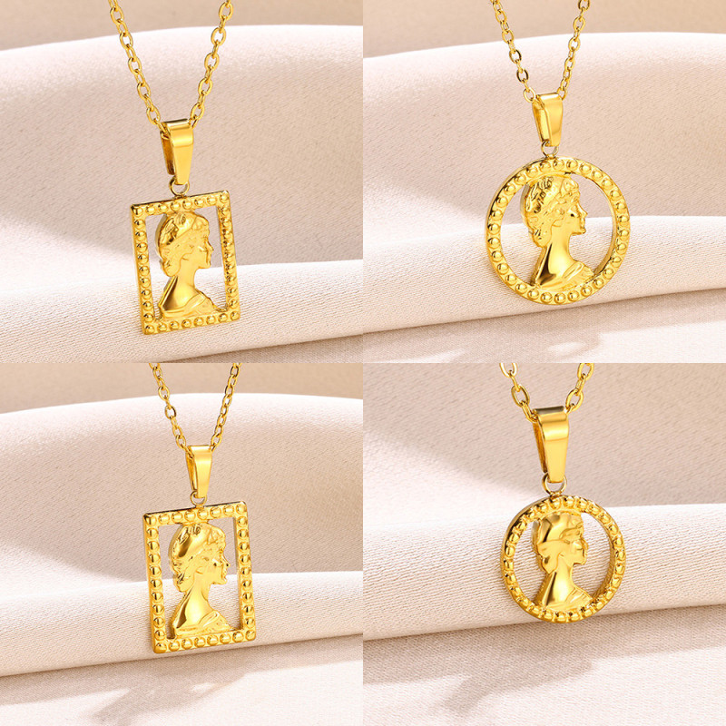 Foreign Trade Cross-Border Amazon AliExpress Queen's Portrait Round Pendant Necklace Women's Collarbone Chain Yiwu Portrait Accessories