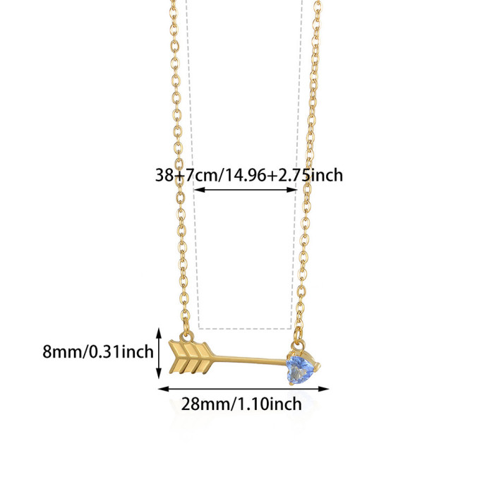 New Stainless Steel Twelve Birthstone Necklace Ins12 Birthstone One Arrow Through Heart Pendant Necklace 18K Gold