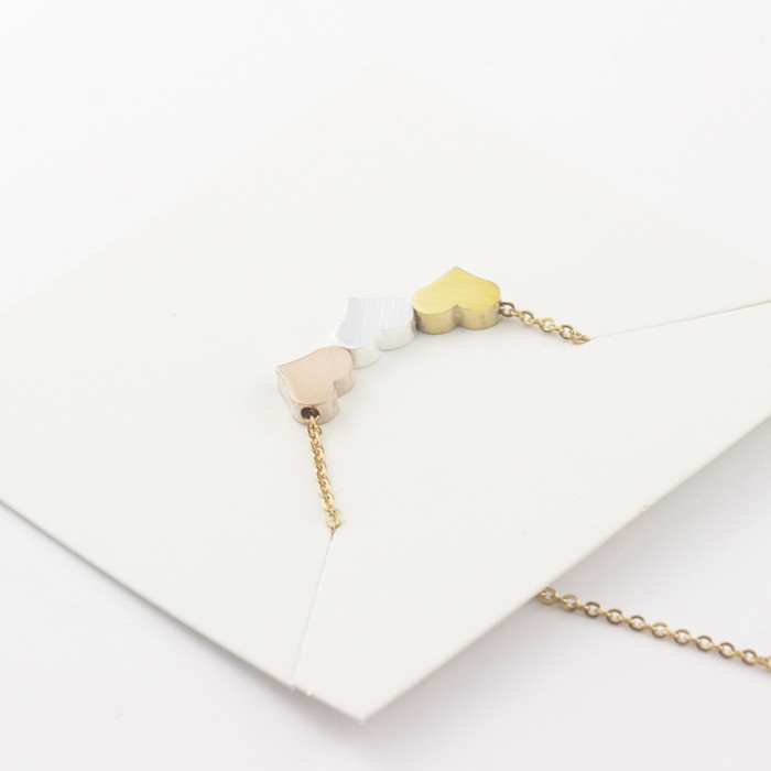 Factory Direct Export Hot-Selling Personality Simple Three-Color Heart Necklace Love Collarbone Chain Jewelry Eco-Friendly Stainless Steel