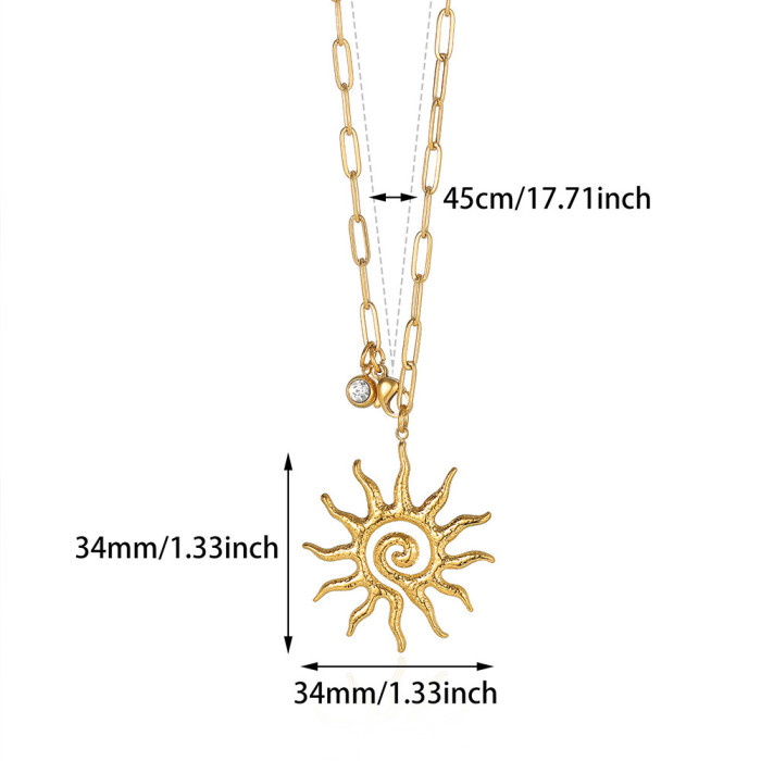 European and American New Style Women's Sunflower Pendant Necklace Imitation Pearl Shell Long Chain Gold Stainless Steel Collarbone Chain