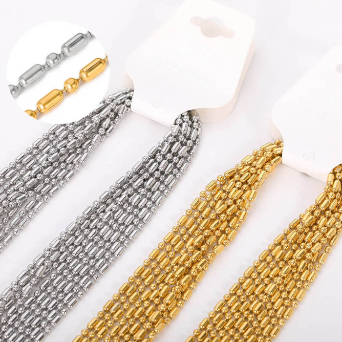 Manufacturer Wholesale 304 Stainless Steel Cross Chain DIY Chain Wholesale Furnace Electroplated 18k Real Gold Bead Chain Necklace