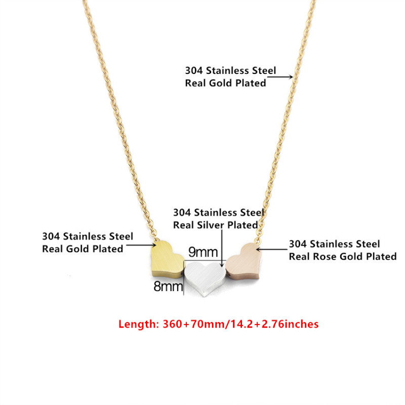 Factory Direct Export Hot-Selling Personality Simple Three-Color Heart Necklace Love Collarbone Chain Jewelry Eco-Friendly Stainless Steel