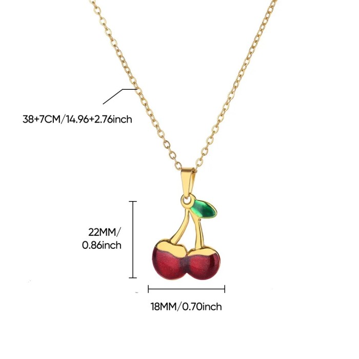 Cross-Border High-End Sweet Girl Student Cute Gift Cherry Fruit Pendant Necklace Collarbone Chain Stainless Steel Women