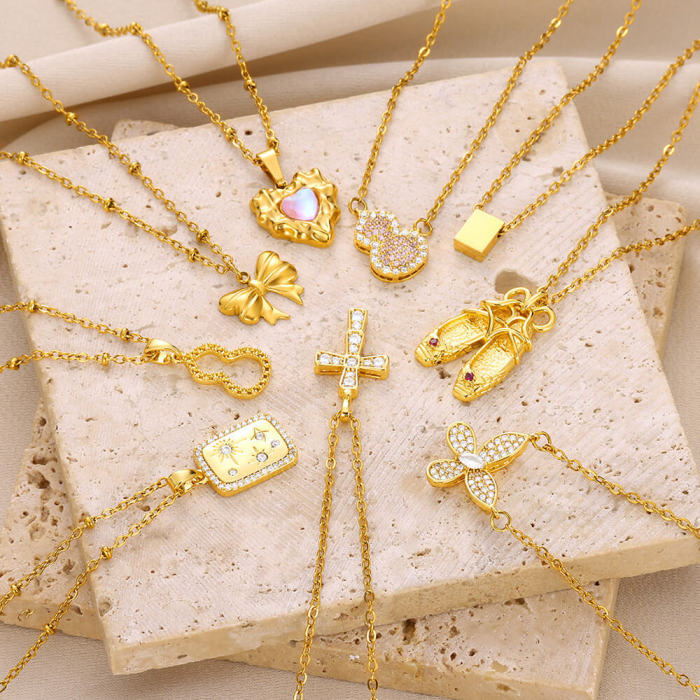 New Style Cross Butterfly Pendant Necklace for Women, Clavicle Chain, 18K Gold Plated Heart Pendant Necklace Wholesale