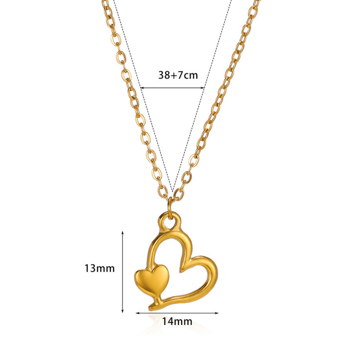 New Stainless Steel Pendant Necklace for Women Heart-Shaped Rose Pendant Clavicle Chain 18K Plated Versatile Necklace
