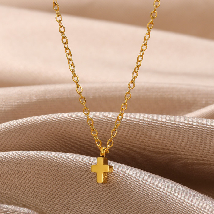 Minimalist New Style Perforated Heart Pendant Women's Stainless Steel Pentagram Moon Geometric Necklace Collarbone Ch...