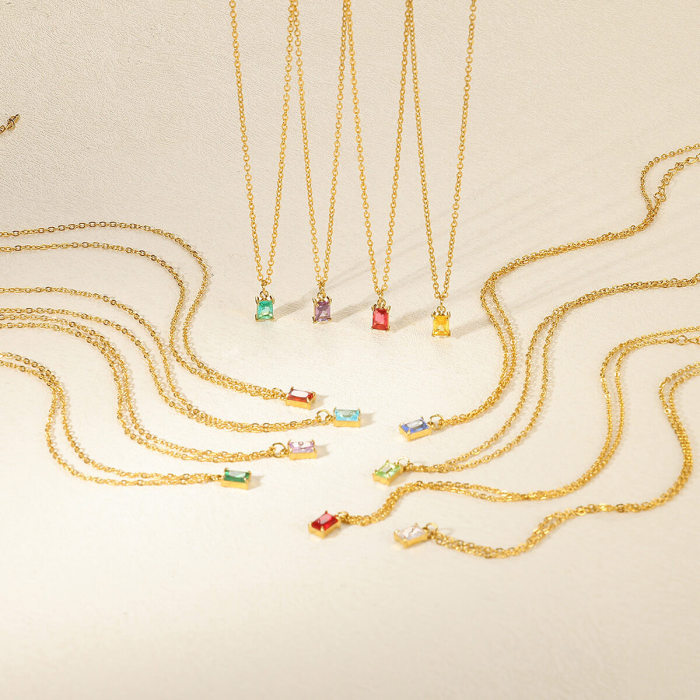 INS New December Birthstone Pendant Clavicle Chain for Women Stainless Steel Simple Fashion Square Pendant Necklace