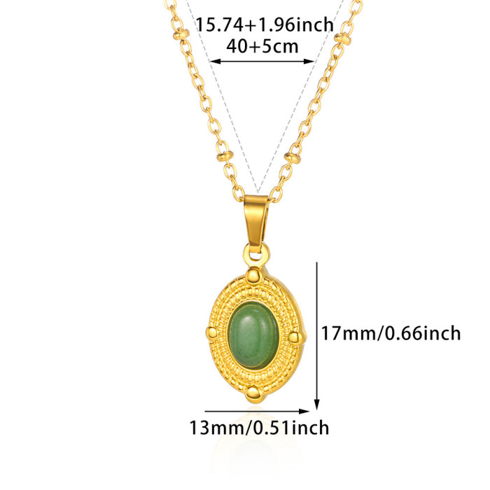 Retro High-End Blue Turquoise Earrings for Women Stainless Steel Necklace 18K Gold Plated Clavicle Chain Jewelry