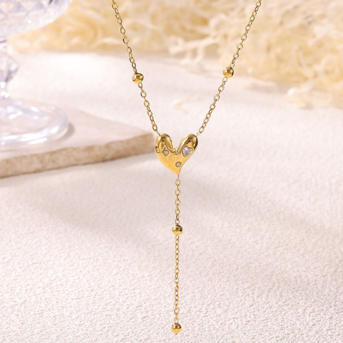 Amazon New Hot Selling Heart-Shaped Interwoven Necklace for Women Adjustable Butterfly Collarbone Chain Stainless Ste...