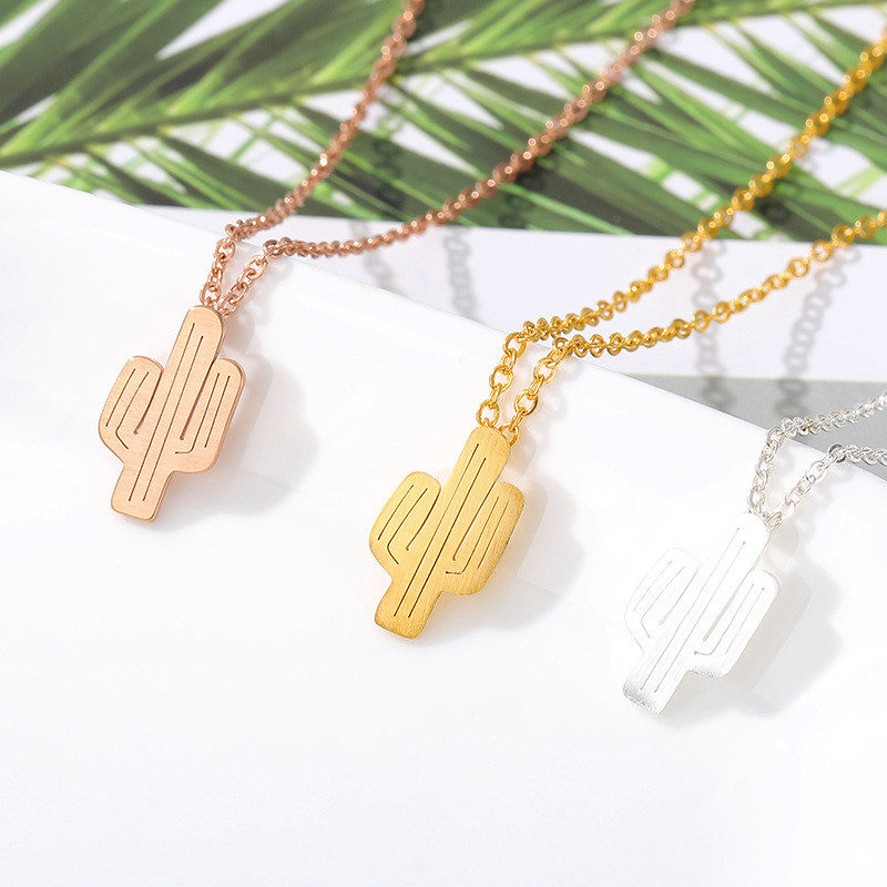 AliExpress Necklace Cactus Necklace for Men and Women 18k Gold Plated Stainless Steel Plant Necklace Manufacturer In Stock Wholesale