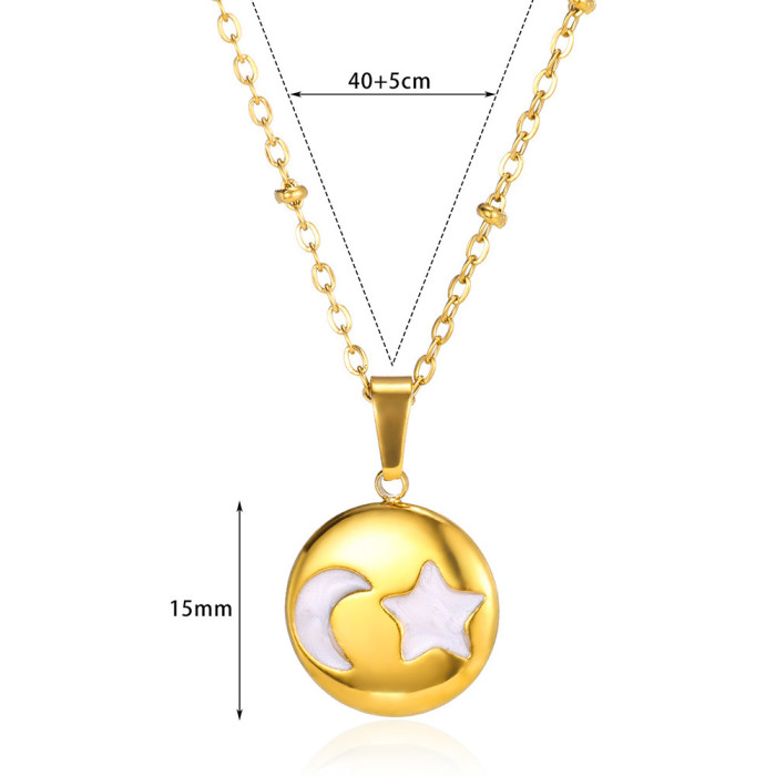 Simple Fresh White Sea Shell Star Moon Titanium Steel Necklace for Women 18K Gold Butterfly Collarbone Chain Fashion