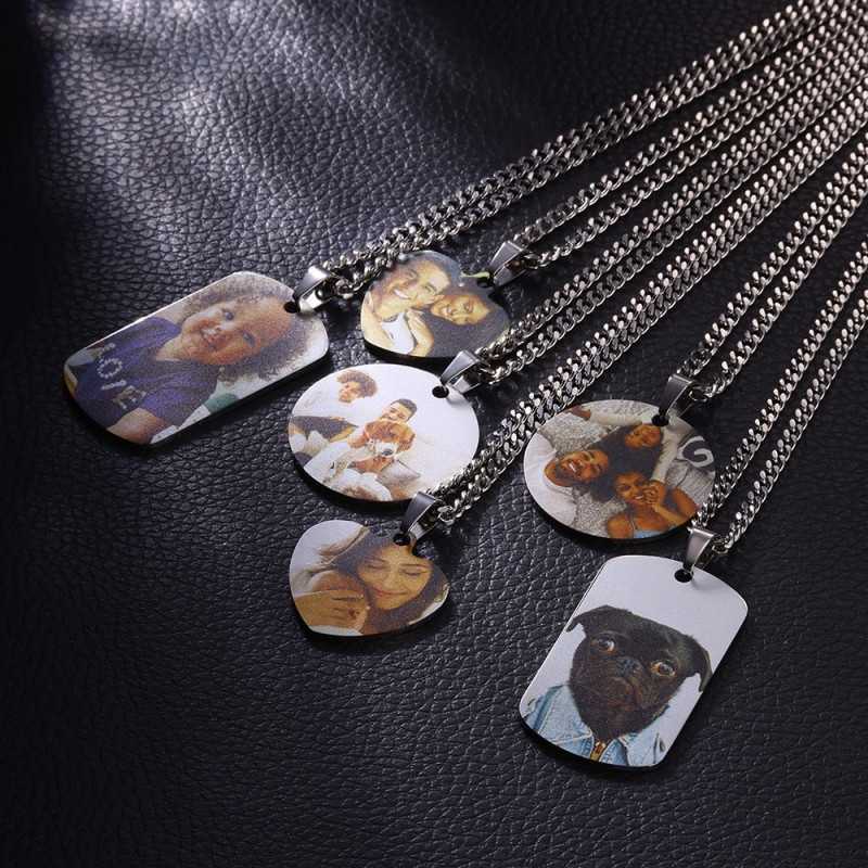 Cross-Border New Color Printing Square Tag DIY Personalized UV Color Printing Photo Necklace Mother's Day Gift Manufacturer