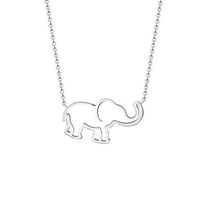 Style Stainless Steel Pendant Necklace Lucky Hollow Elephant Collarbone Chain AliExpress Hot-Selling Elephant Jewelry
