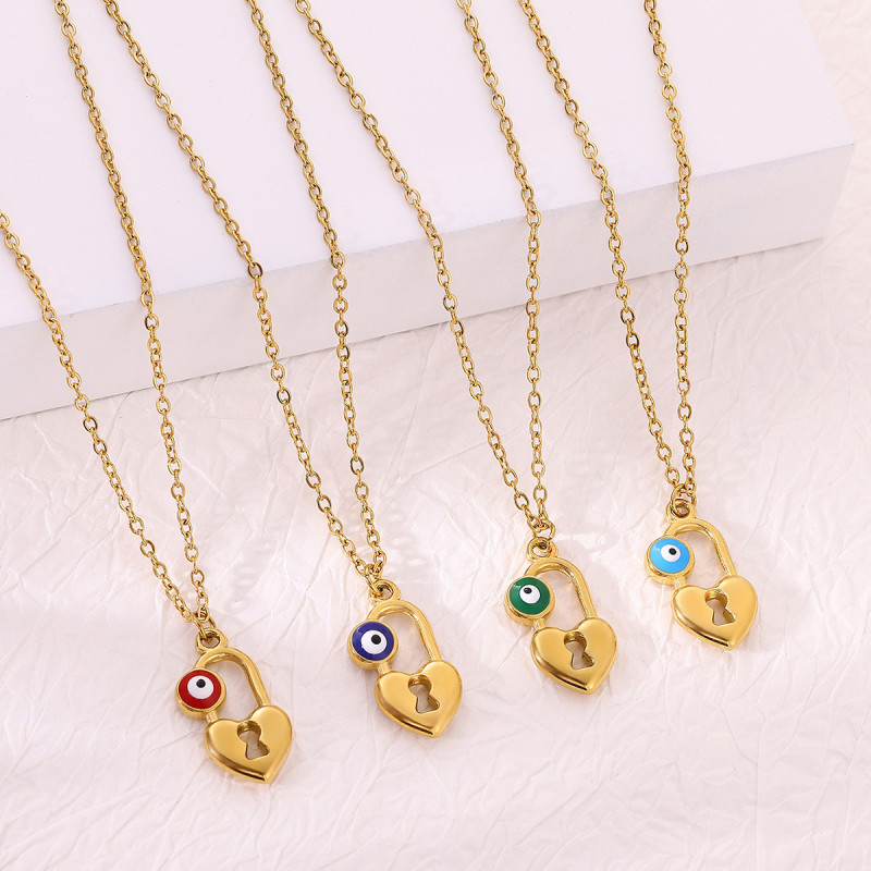 European and American Cross-Border New Jewelry Creative Geometric Lock Oil Drop Eye Women's Necklace Demon Eye Pendant Necklace