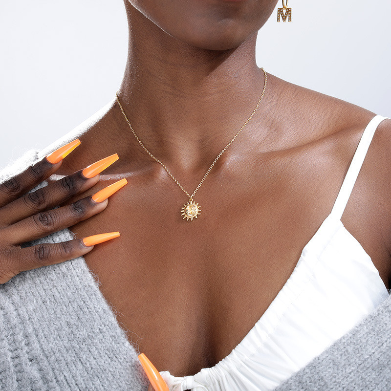 2020 New Sun Abstract Pendant Necklace for Women, 18K Gold Plated Stainless Steel Anti-Rust Jewelry Accessories