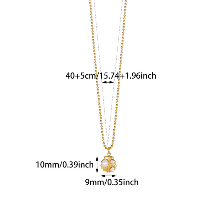 European and American New Style Women's Sunflower Pendant Necklace Imitation Pearl Shell Long Chain Gold Stainless Steel Collarbone Chain
