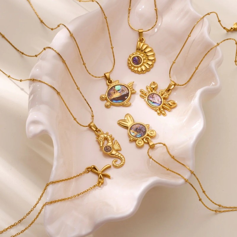 Cross-Border New Hot-Selling Stainless Steel Small Turtle Conch Pendant Ocean Heart Turtle Necklace Beach Necklace