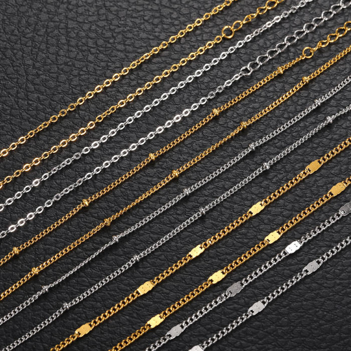 Manufacturer Wholesale 304 Stainless Steel Cross Chain DIY Chain Wholesale Furnace Electroplated 18k Real Gold Bead Chain Necklace
