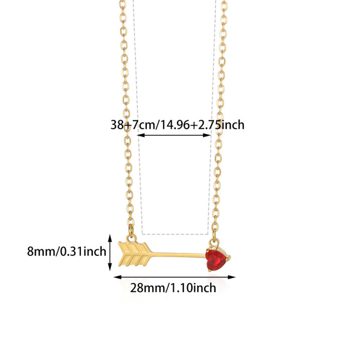 New Stainless Steel Twelve Birthstone Necklace Ins12 Birthstone One Arrow Through Heart Pendant Necklace 18K Gold