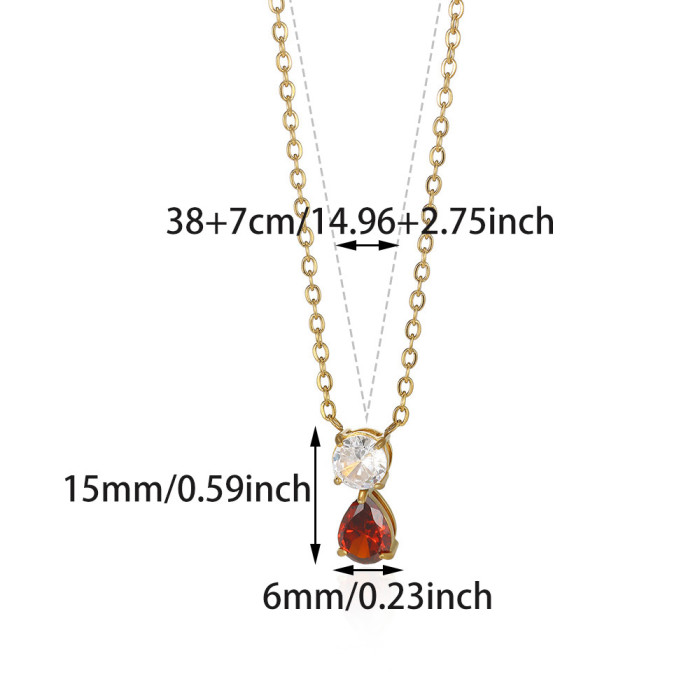 Hot-Selling Twelve Birthstone Pendant Collarbone Chain for Women Stainless Steel Simple Fashion Lucky Stone Necklace