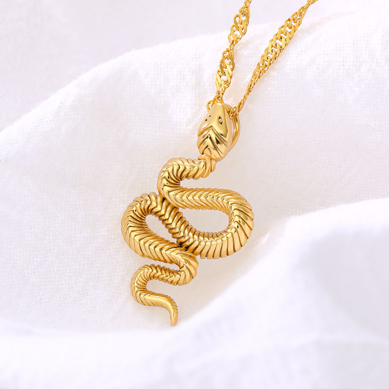Cross-Border Hot Sale New Snake Cobra Pendant Unisex Stainless Steel Necklace European and American Style