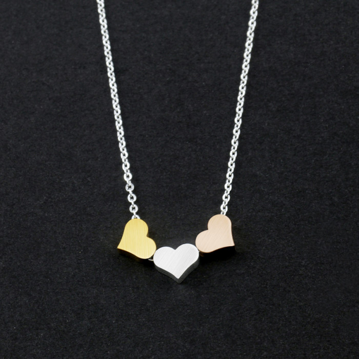 Factory Direct Export Hot-Selling Personality Simple Three-Color Heart Necklace Love Collarbone Chain Jewelry Eco-Friendly Stainless Steel