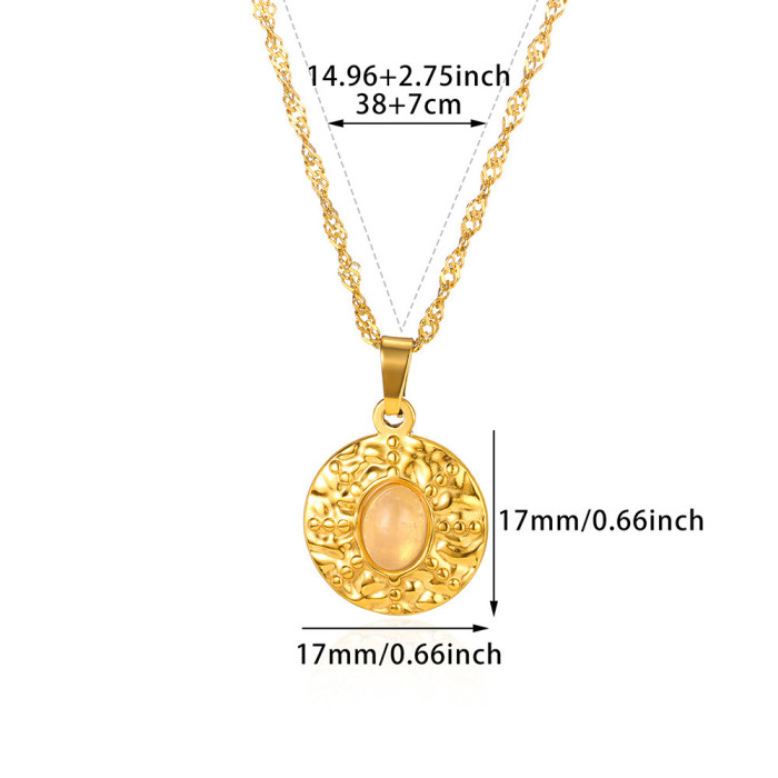 Hot Sale Simple High-End Stainless Steel 18K Gold Plated Imitation Jade Necklace for Women Wholesale