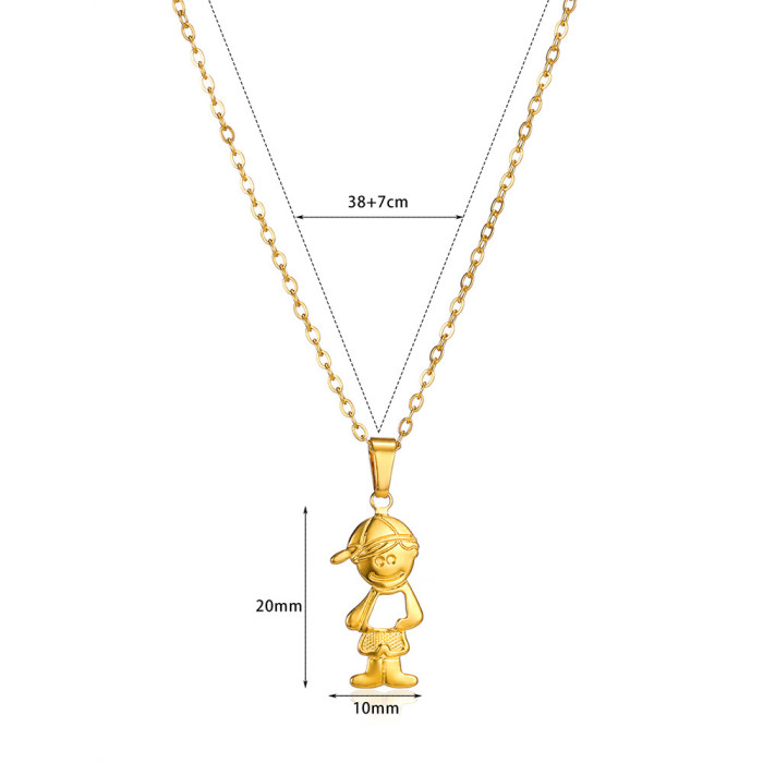 European and American Style Simple 3D Mom and Son Family Necklace Cartoon Stainless Steel Pendant Wholesale